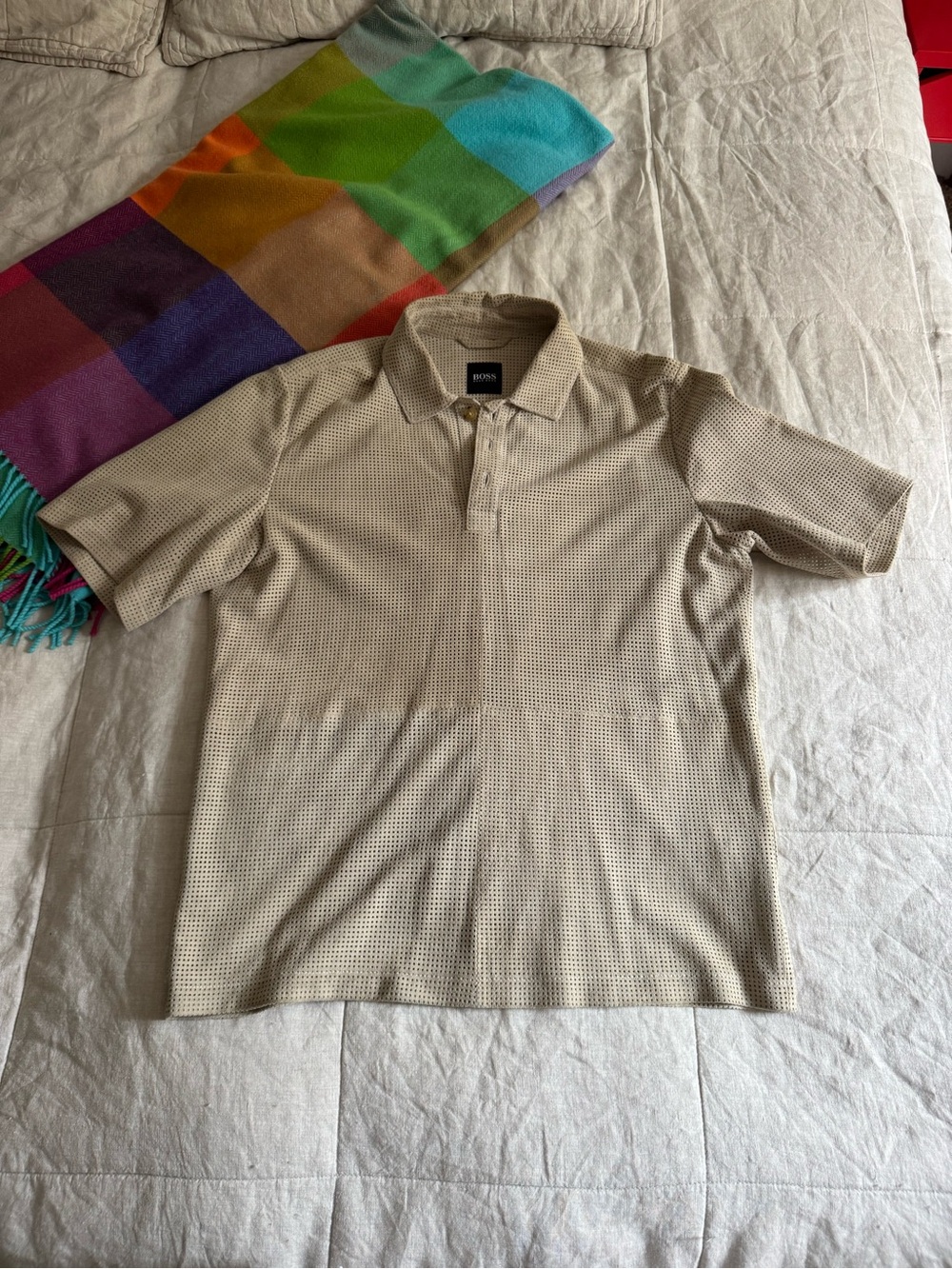 BOSS Men's Leather Mesh Beige Polo